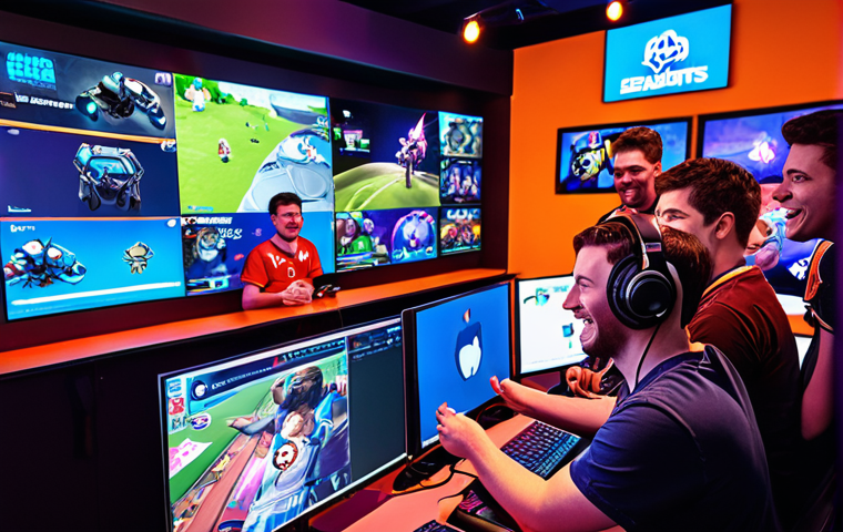 A vibrant, eye-catching visual representing a diverse group of individuals collaborating on a marketing campaign for an Esports team. The scene should include elements like gaming consoles, team logos, social media interfaces, and enthusiastic fans in the background. Focus on showcasing the energy and excitement of the gaming world, emphasizing teamwork, strategy, and digital engagement.