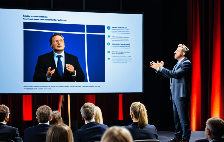 Storytelling in Action**

A dynamic presenter, fully clothed in professional business attire, passionately telling a story on stage at a marketing conference. The background shows a large screen with an engaging visual aid illustrating the narrative. The audience is captivated, listening intently. Perfect anatomy, correct proportions, natural pose, professional lighting, safe for work, appropriate content, fully clothed, professional.

**