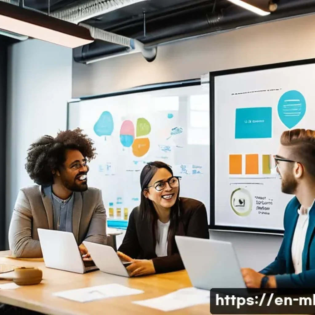 마케팅관리사 시험 준비에 효과적인 그룹 프로젝트 - A diverse group of five young adults (mixed gender and ethnicity, 20s-30s) are collaboratively brain...