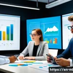 Home 18 마케팅관리사와 고객 분석 스킬 향상 방법 - A modern marketing office scene showing a diverse team of professionals analyzing colorful data char...