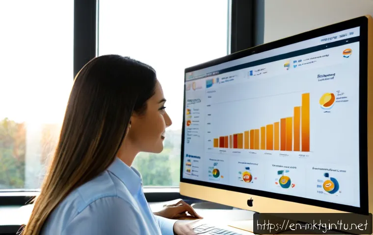 마케팅관리사와 CRM 활용법 - Photorealistic marketing manager in a bright modern American office, reviewing a clean customer rela...