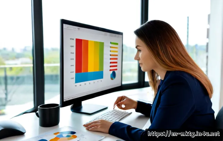마케팅관리사와 데이터 분석 기술 - Photorealistic marketing manager in a modern American office, reviewing colorful product packaging s...